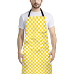 Yellow And White Checkered Pattern Print Bib Apron With Pocket