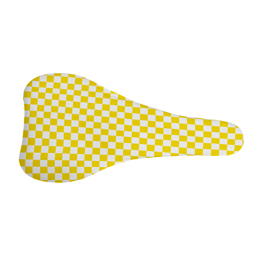Yellow And White Checkered Pattern Print Bicycle Seat Cover