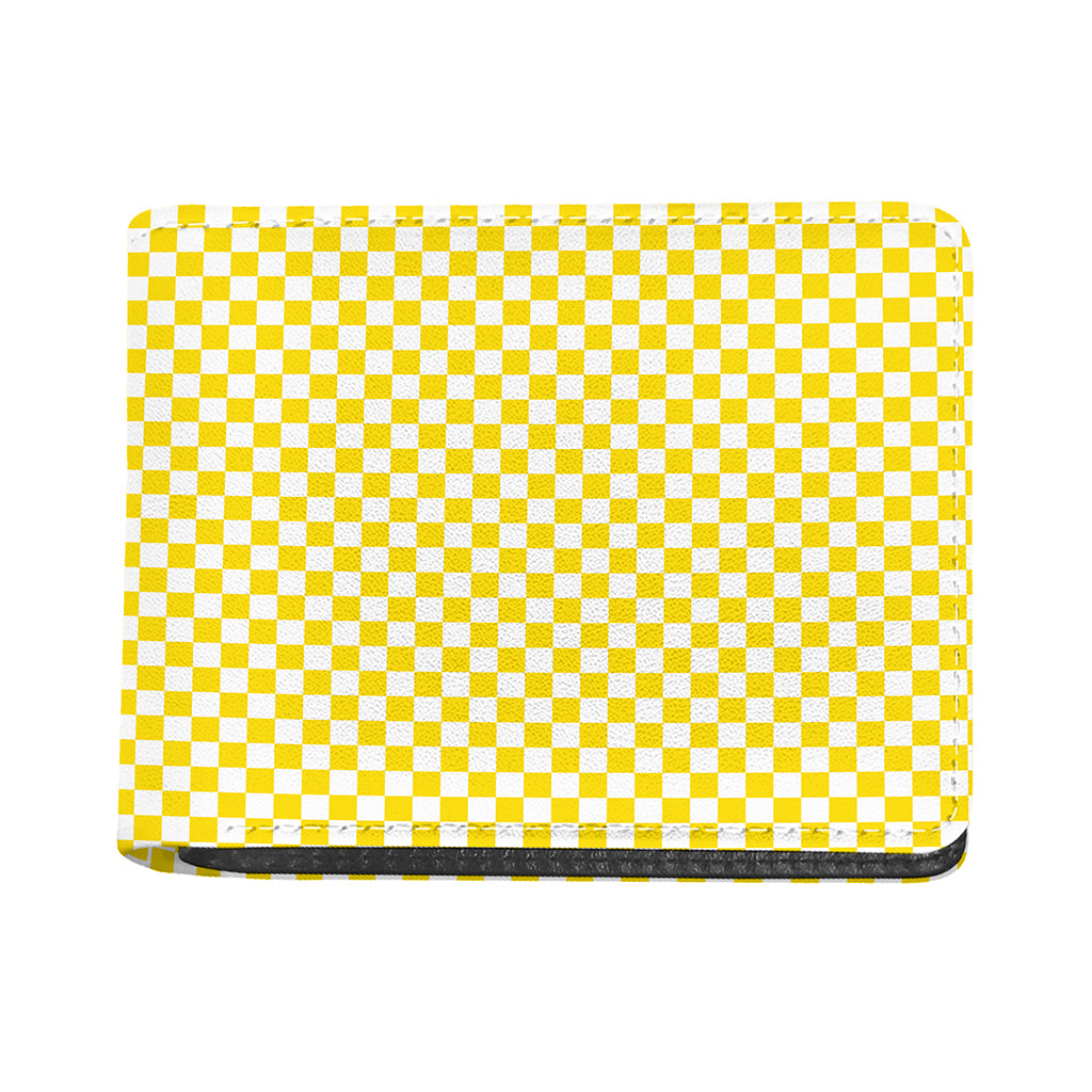 Yellow And White Checkered Pattern Print Bifold Wallet