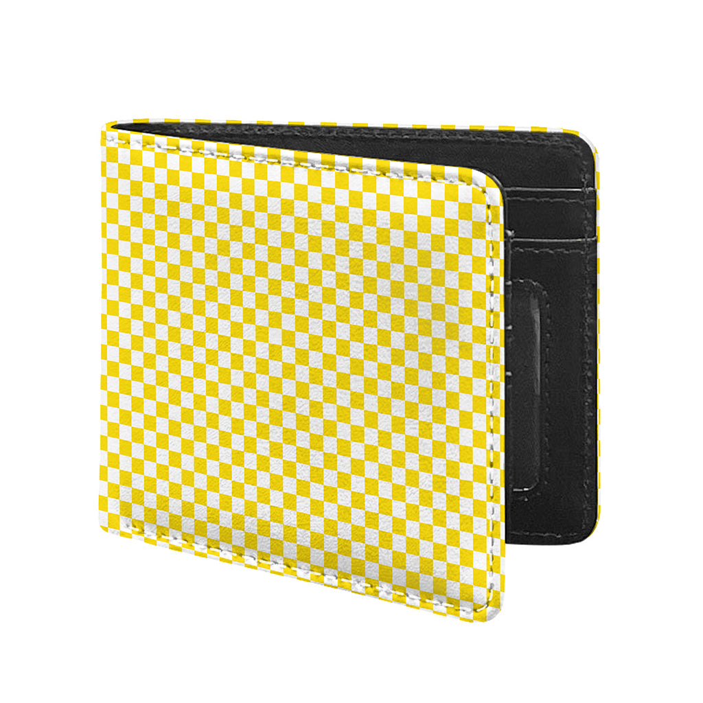 Yellow And White Checkered Pattern Print Bifold Wallet