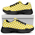 Yellow And White Checkered Pattern Print Black Chunky Shoes
