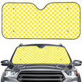 Yellow And White Checkered Pattern Print Car Windshield Sun Shade