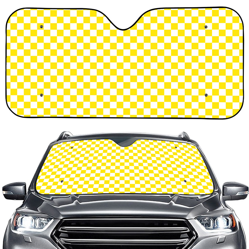 Yellow And White Checkered Pattern Print Car Windshield Sun Shade