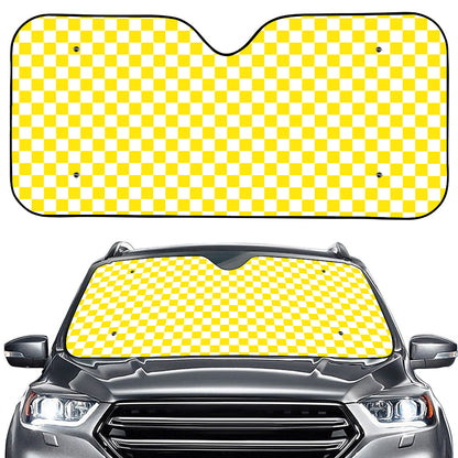 Yellow And White Checkered Pattern Print Car Windshield Sun Shade