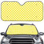 Yellow And White Checkered Pattern Print Car Windshield Sun Shade