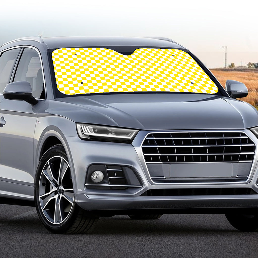Yellow And White Checkered Pattern Print Car Windshield Sun Shade