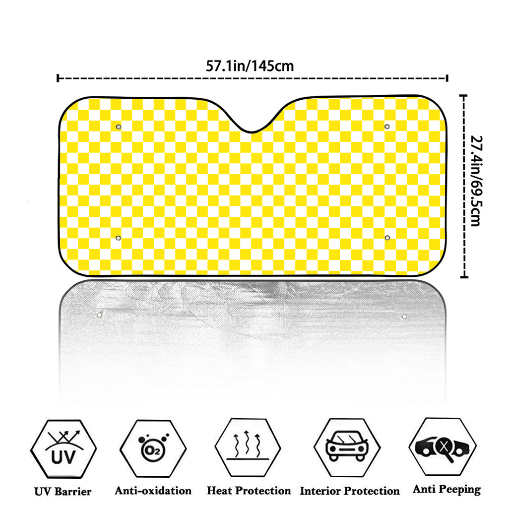 Yellow And White Checkered Pattern Print Car Windshield Sun Shade
