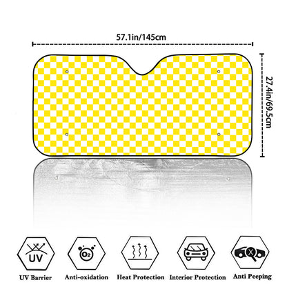 Yellow And White Checkered Pattern Print Car Windshield Sun Shade