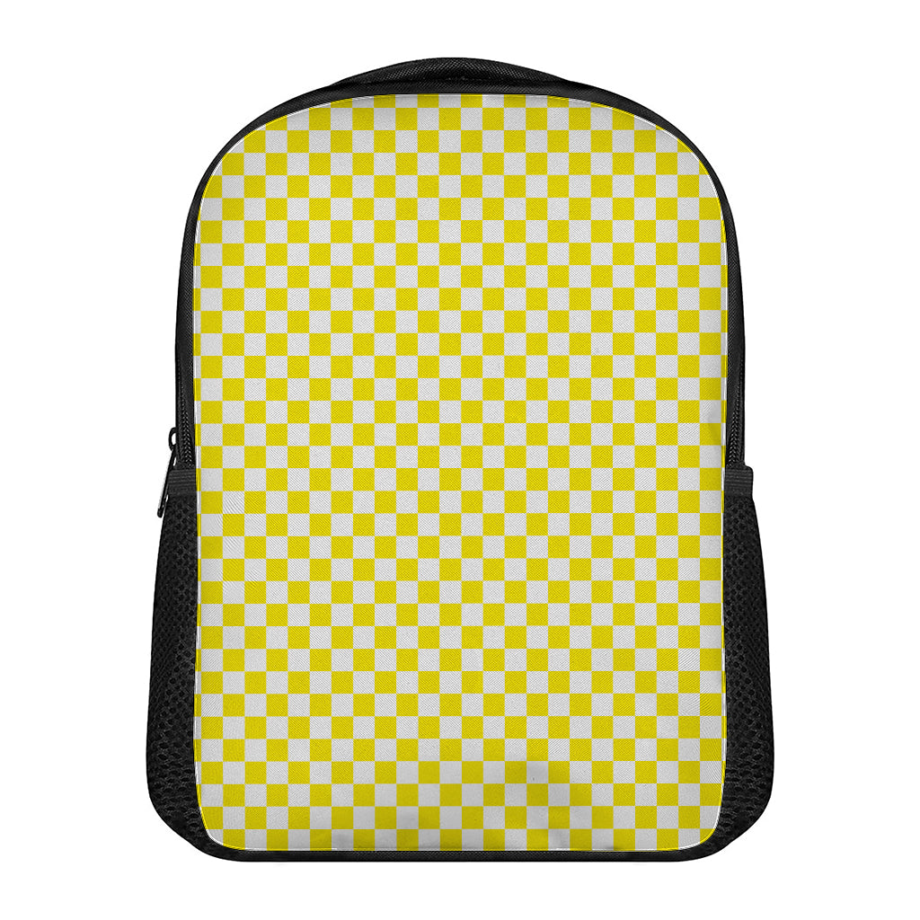 Yellow And White Checkered Pattern Print Casual Backpack