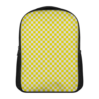 Yellow And White Checkered Pattern Print Casual Backpack