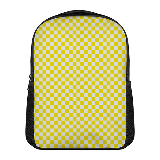 Yellow And White Checkered Pattern Print Casual Backpack