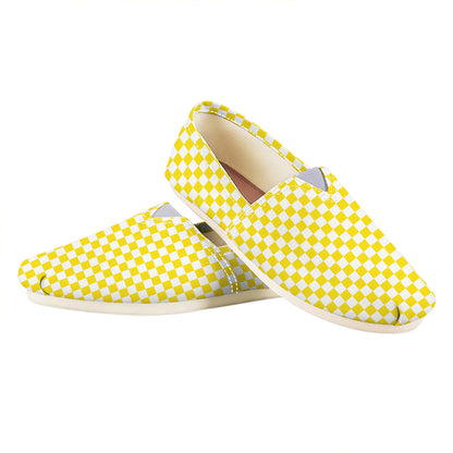 Yellow And White Checkered Pattern Print Casual Shoes