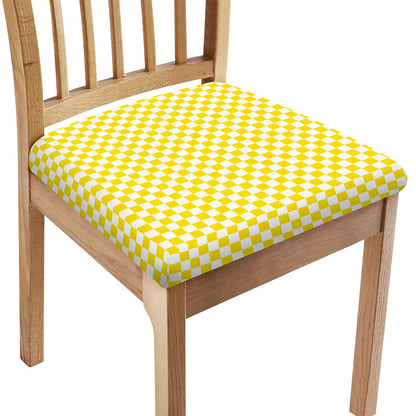 Yellow And White Checkered Pattern Print Chair Cushion Cover