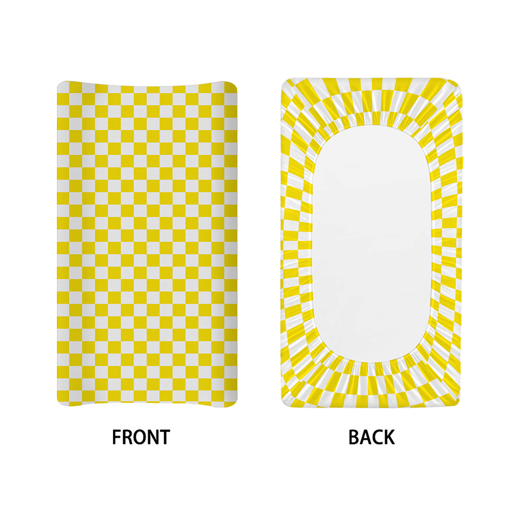 Yellow And White Checkered Pattern Print Changing Pad Cover