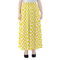 Yellow And White Checkered Pattern Print Chiffon Maxi Skirt