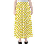 Yellow And White Checkered Pattern Print Chiffon Maxi Skirt