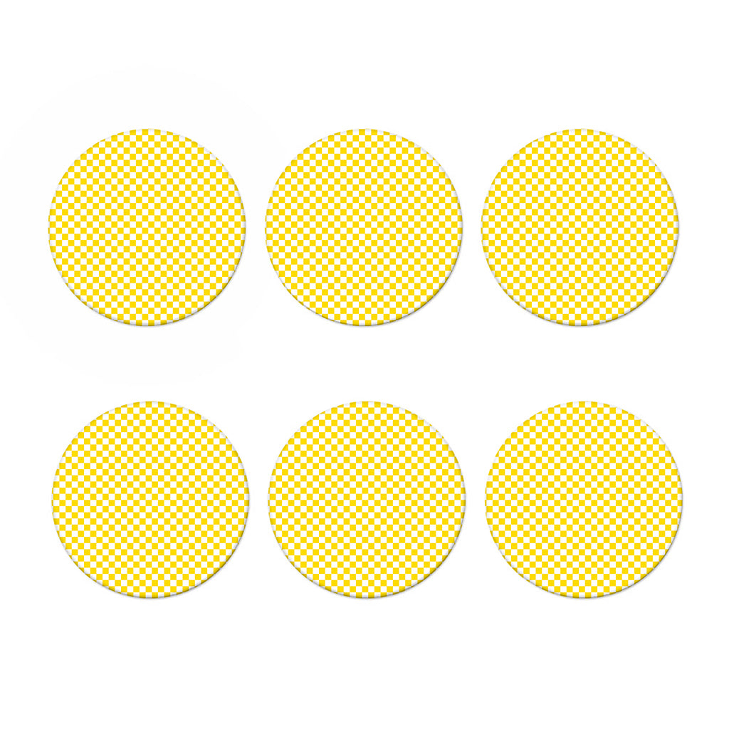 Yellow And White Checkered Pattern Print Coaster Set