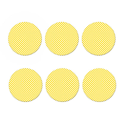 Yellow And White Checkered Pattern Print Coaster Set