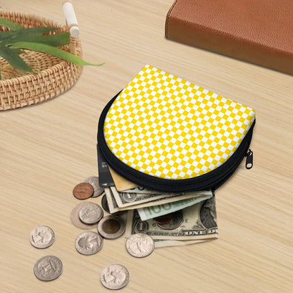 Yellow And White Checkered Pattern Print Coin Purse
