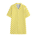Yellow And White Checkered Pattern Print Cotton Hawaiian Shirt