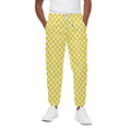 Yellow And White Checkered Pattern Print Cotton Sweatpants
