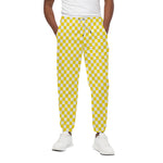Yellow And White Checkered Pattern Print Cotton Pants