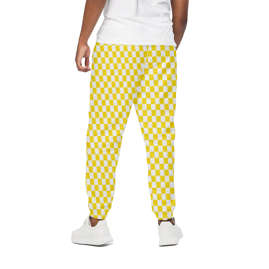 Yellow And White Checkered Pattern Print Cotton Pants
