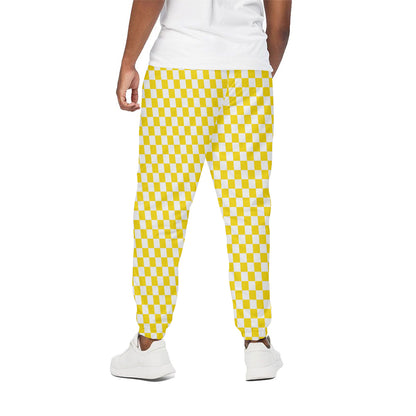 Yellow And White Checkered Pattern Print Cotton Pants
