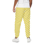 Yellow And White Checkered Pattern Print Cotton Pants