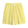 Yellow And White Checkered Pattern Print Cotton Shorts