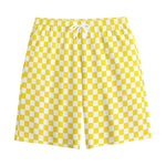 Yellow And White Checkered Pattern Print Cotton Shorts