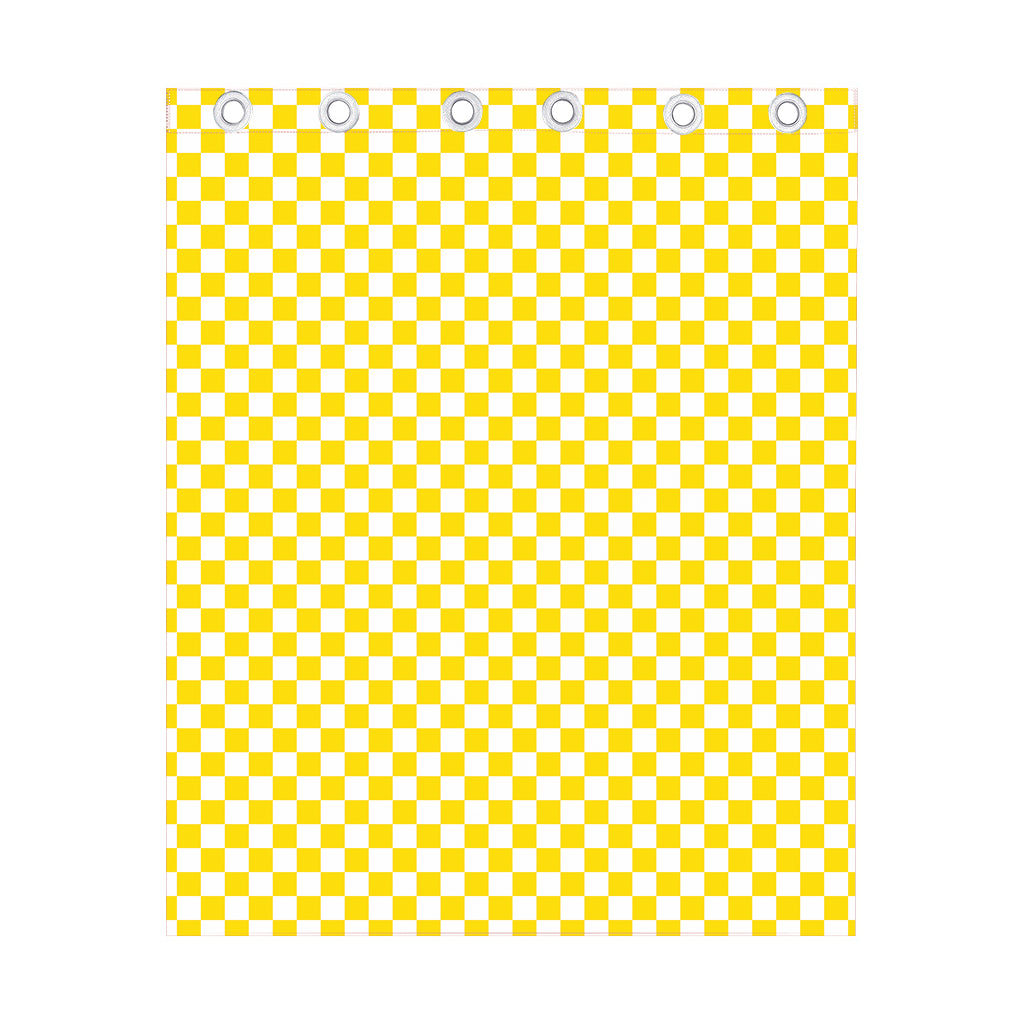 Yellow And White Checkered Pattern Print Curtain