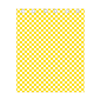 Yellow And White Checkered Pattern Print Curtain