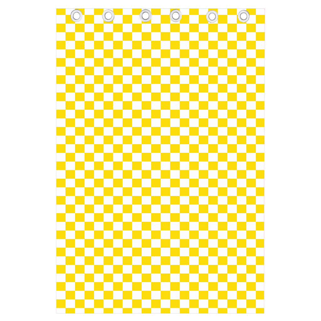 Yellow And White Checkered Pattern Print Curtain
