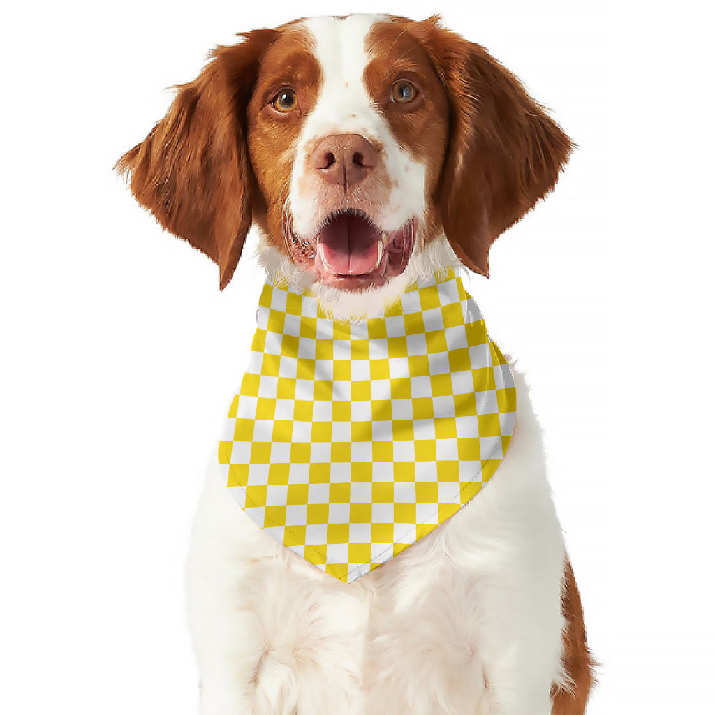 Yellow And White Checkered Pattern Print Dog Bandana