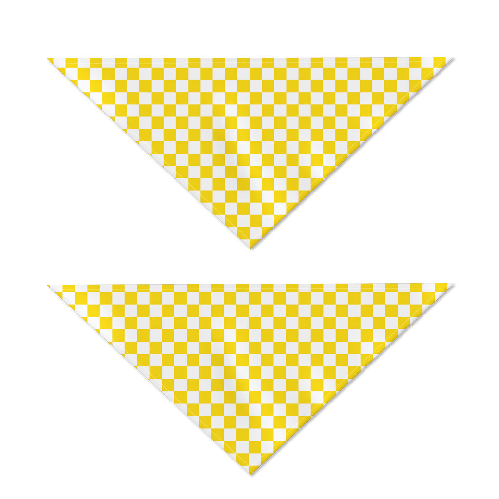 Yellow And White Checkered Pattern Print Dog Bandana
