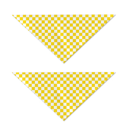 Yellow And White Checkered Pattern Print Dog Bandana