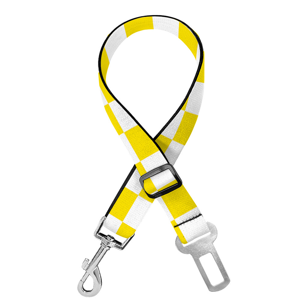 Yellow And White Checkered Pattern Print Dog Seat Belt
