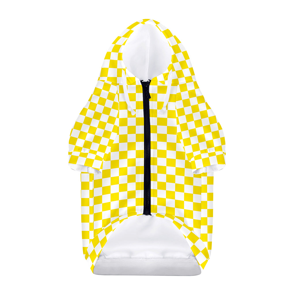 Yellow And White Checkered Pattern Print Dog Zip Up Hoodie