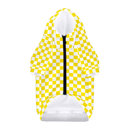 Yellow And White Checkered Pattern Print Dog Zip Up Hoodie