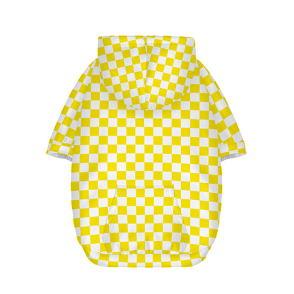 Yellow And White Checkered Pattern Print Dog Zip Up Hoodie
