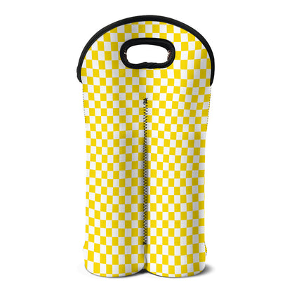 Yellow And White Checkered Pattern Print Double Neoprene Wine Tote