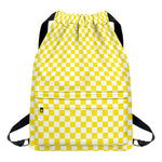 Yellow And White Checkered Pattern Print Drawstring Backpack