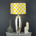 Yellow And White Checkered Pattern Print Drum Lamp Shade