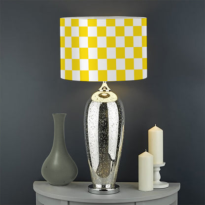 Yellow And White Checkered Pattern Print Drum Lamp Shade