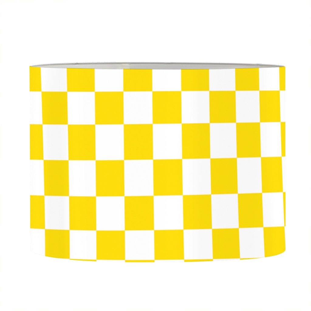 Yellow And White Checkered Pattern Print Drum Lamp Shade