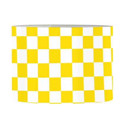 Yellow And White Checkered Pattern Print Drum Lamp Shade