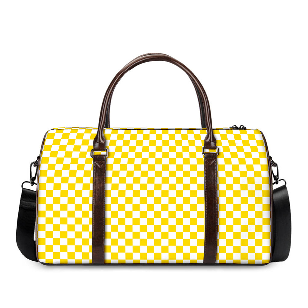 Yellow And White Checkered Pattern Print Duffle Bag