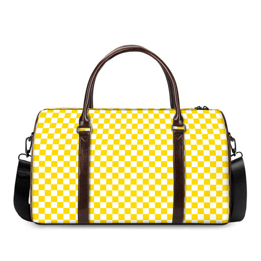 Yellow And White Checkered Pattern Print Duffle Bag