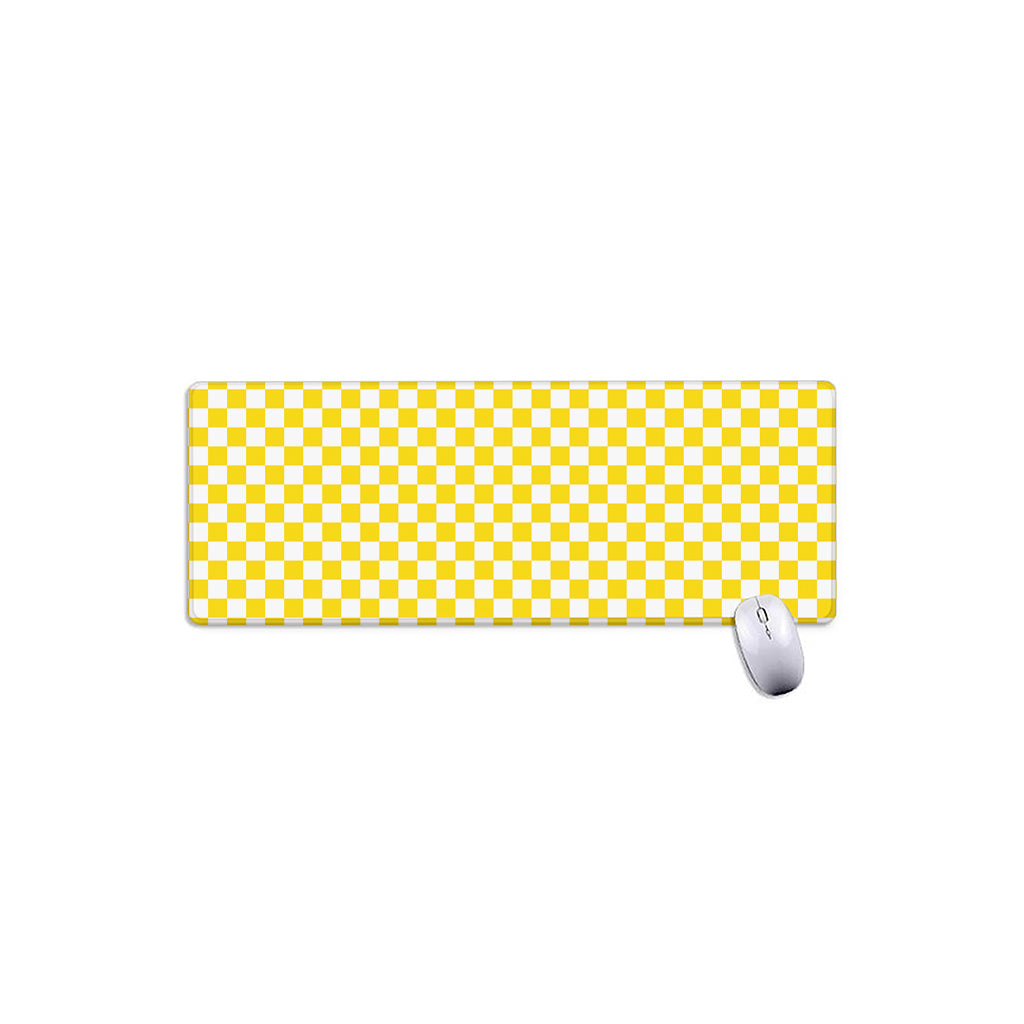 Yellow And White Checkered Pattern Print Extended Mouse Pad